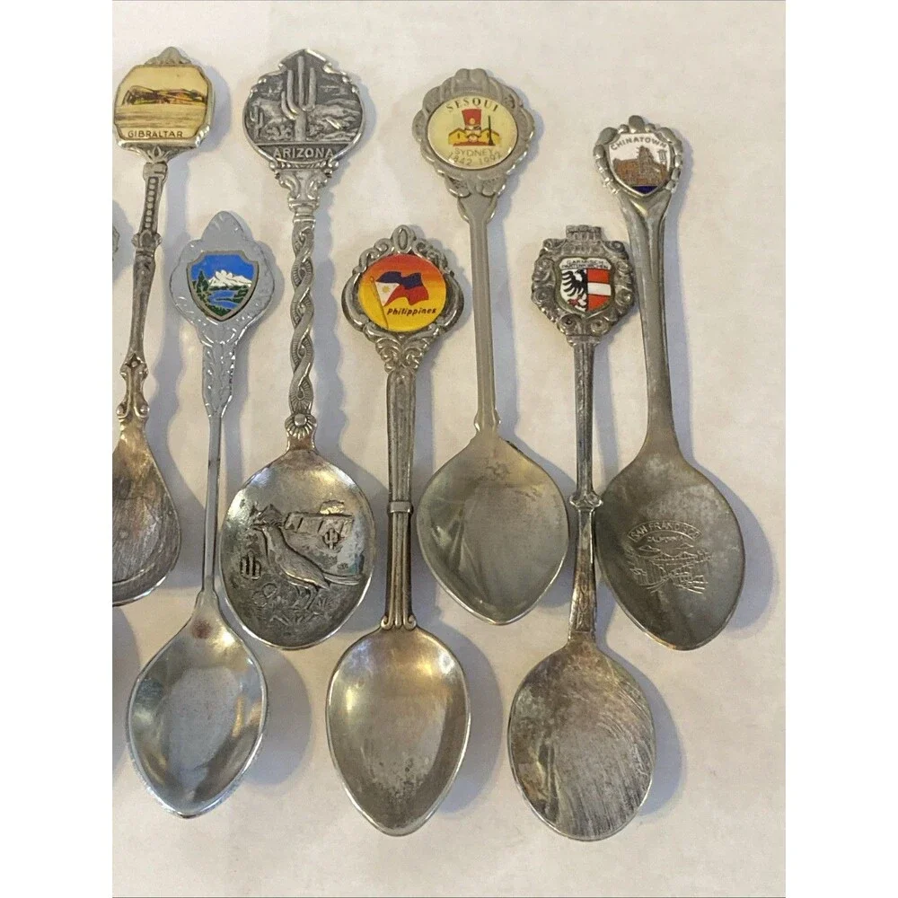 Vintage Lot of 20 Souvenir Spoons State Travel Jamacia Canada Hotel San Fran